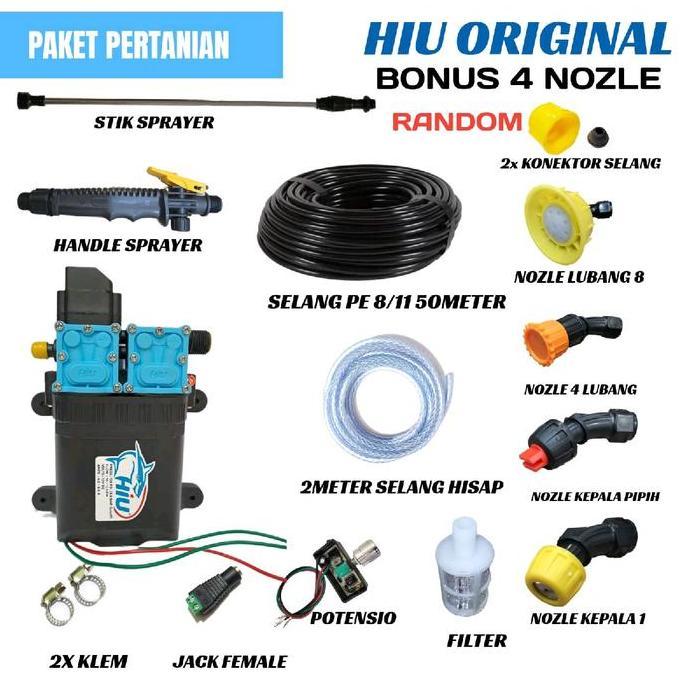 Sprayer Pertanian Pompa Dc 12v Hiu Dobel Pump Selang 50Meter