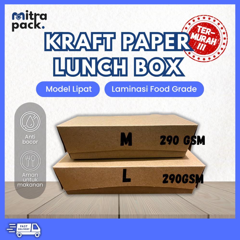 PAKET HEMAT [GROSIR - 100pcs] Lunch Box Kotak Makan Kraft Coklat 100pcs 16x9 / 18x11cm Full Laminasi