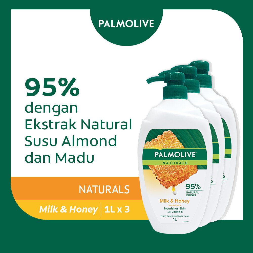 Palmolive Naturals Shower Gel Milk & Honey 1L - Sabun Mandi Cair (3pcs)