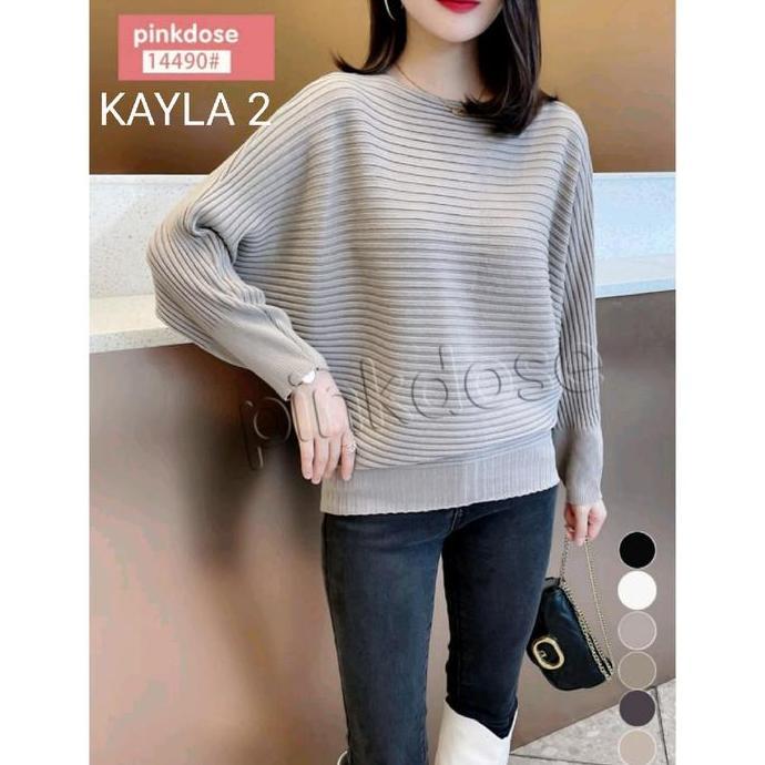 JUAL KAYLA RAJUT BATWING POLOS HALUS Wanita Knitwear Import Lembut Nyaman Panjang Atasan Hitam Overs