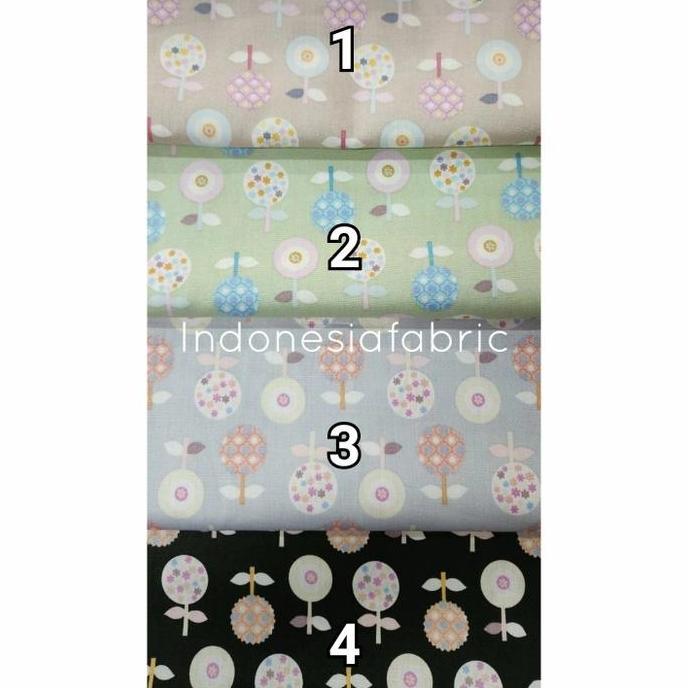 Kain Katun Jepang Tokai Senko Motif Bunga Pink Hitam Chibi