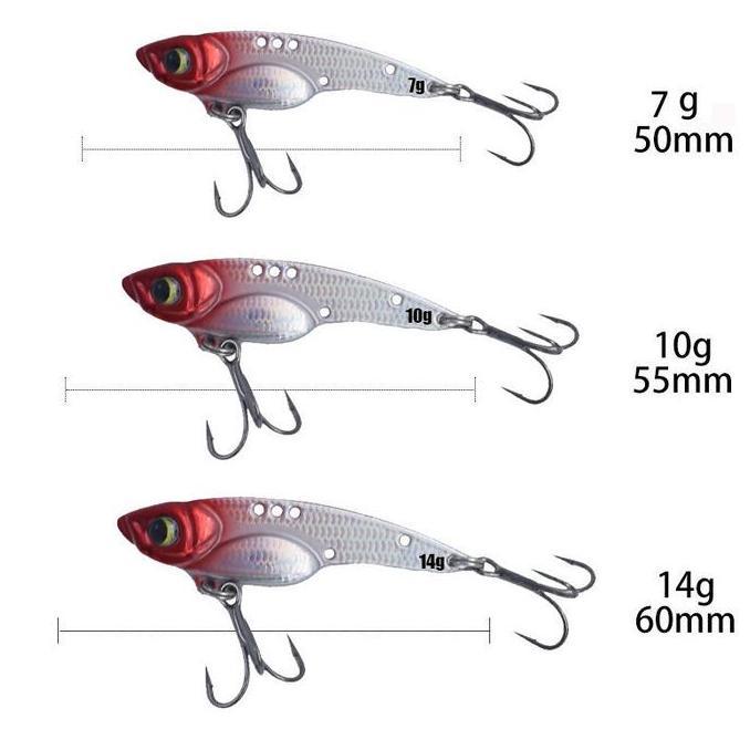 Umpan Pancing Jig Logam Sendok Spinner 7G/10G/14G VIB Umpan Pancing Kait Trebel Putar Pisau Tenggela