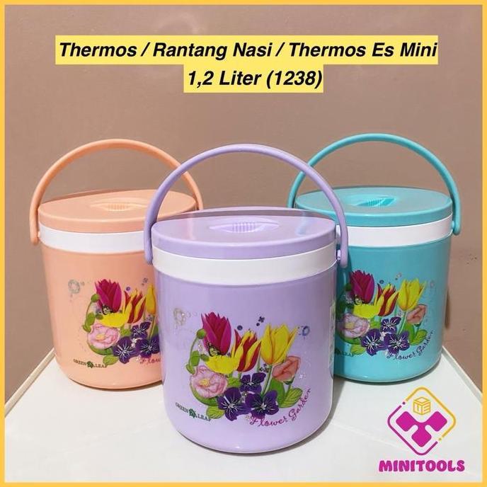 Whatnew- Thermos Nasi / Rantang Nasi 1, Liter / Thermos Batu Es / Green Leaf 138