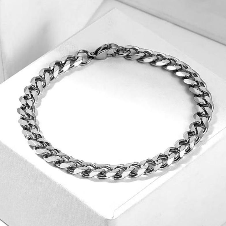 Exclusive Gelang Pria Wanita Titanium Rantai Silver Putih Perak Asli Rante Cowok Cewek Keren Anti Ka