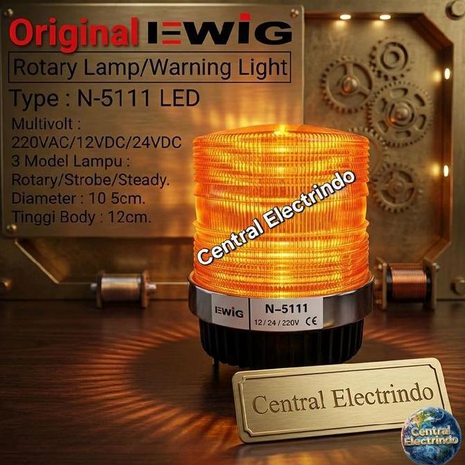 TERMURAH - Rotary Lamp LED  EWIG N5111 Kuning 5in Multivolt 3 Model Lampu.