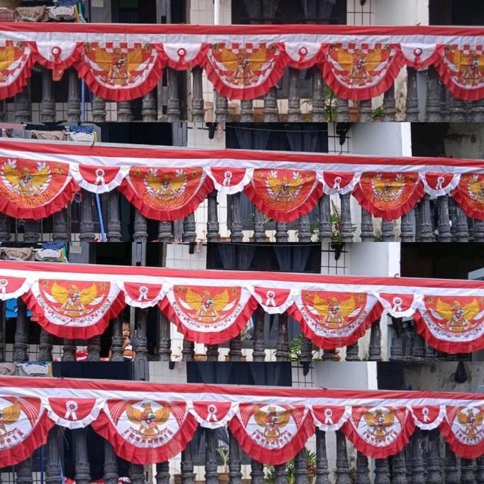 Bendara Background Garuda Merah Putih dengan 10 Gelombang dan Panjang 9 Meter dengan Kain Tali Umbul