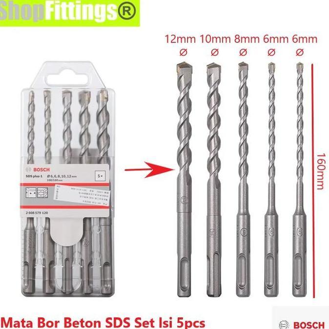 Bosch Mata Bor Tembok Beton SDS Plus Hammer Drill Bit Set 5Pcs