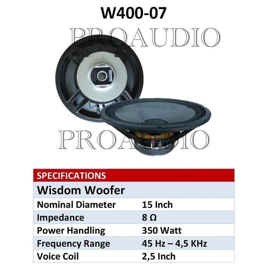 komponen speaker wisdom 15 inch W400-07 W400 07 woofer original