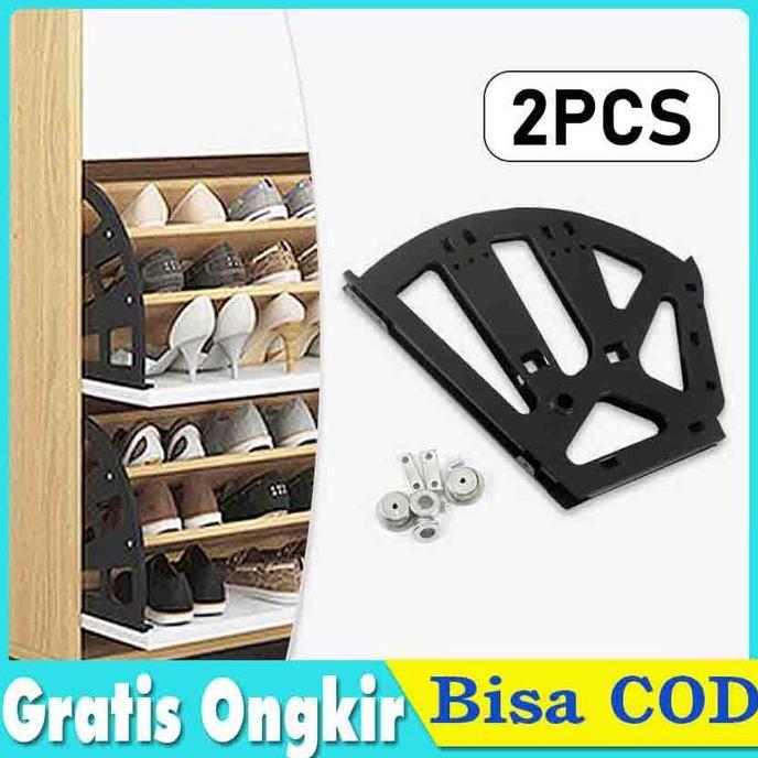 KEYMAZ Tempat rak lemari engsel rak sepatu Stainless besi putar 3 susun