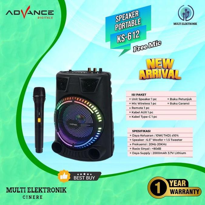 SPEAKER PORTABLE + MIC ADVANCE KS-612 - Speaker 6,5" Karaoke Bluetooth