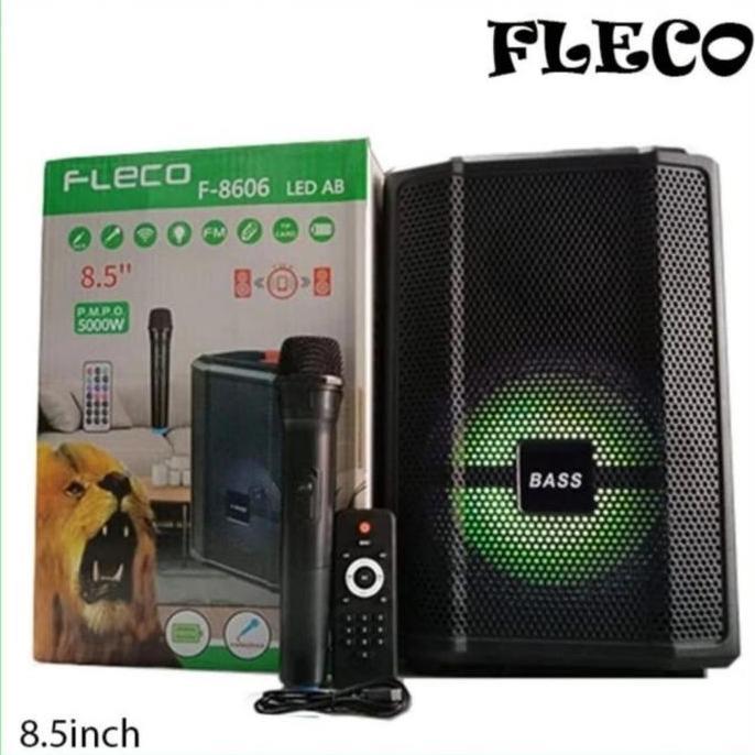 Speaker Bluetooth Karaoke 8.5" Fleco F 8606 LED + Mic Wireless