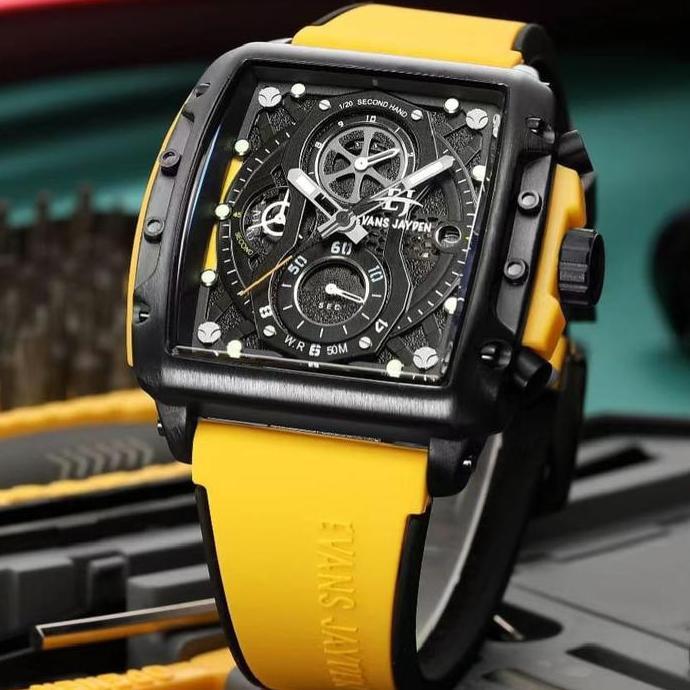 Clock- Evans Jayden Jam Tangan Pria 9550 Rubber Silicon Kaca Sapphire Chronograph Ter Resistant 5 At