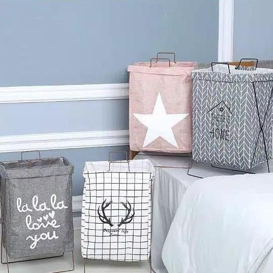 LAUNDRY BAG KERANJANG CUCIAN BAJU PAKAIAN KOTOR LIPAT RANGKA BESI