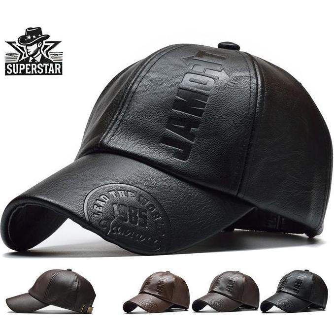 Topi Baseball Jamont (LEAD THE WORLD) LOGO Hat Casual Sport Pria Wanita Topi Kulit Leather PU Dewasa