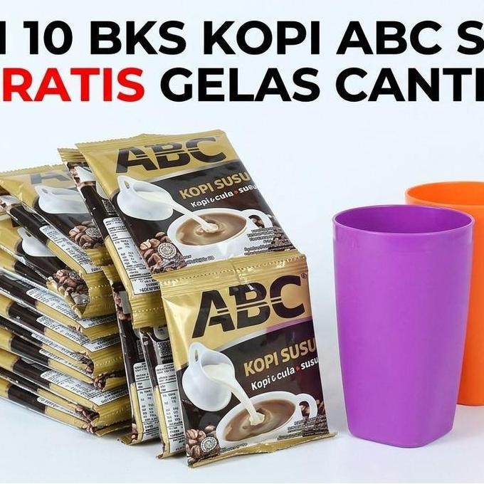 10 bks kopi abc susu gratis gelas cantik