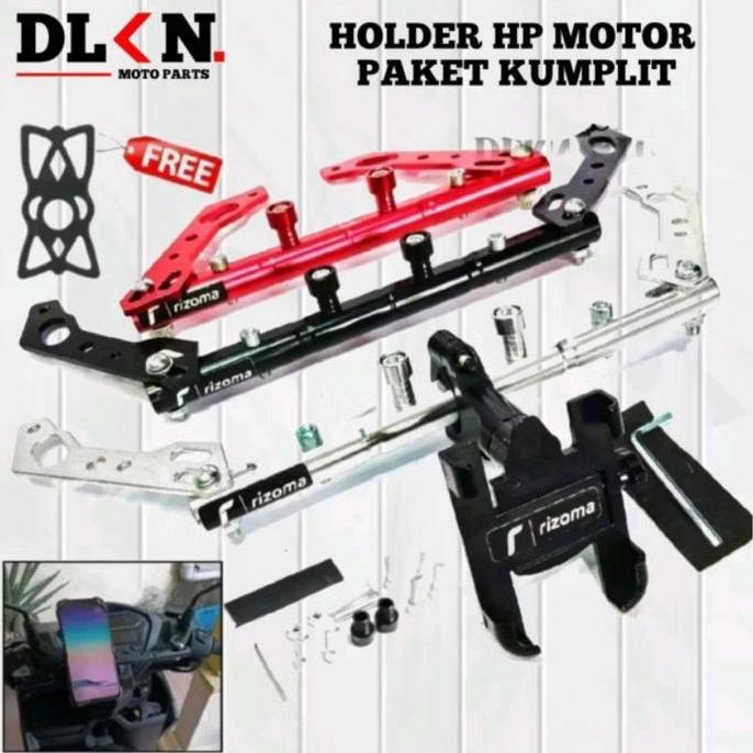 Stabilizer multifungsi paket kumplit + holder HP motor full alumunium cnc motor nmax, vario, beat, m