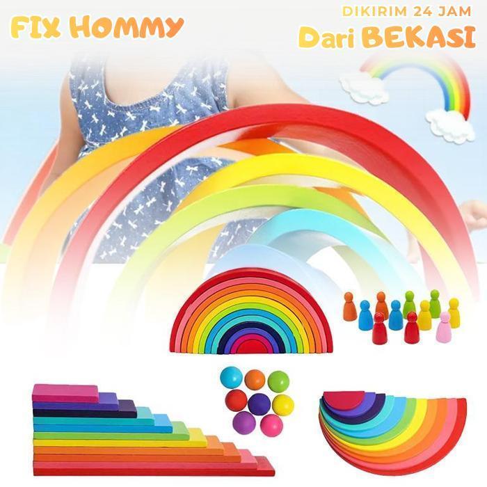FXMY 52pcs/Set Wooden Rainbow Stacking Block Rainbow Block Rainbow Stacker Mainan Edukasi Mainan Mon
