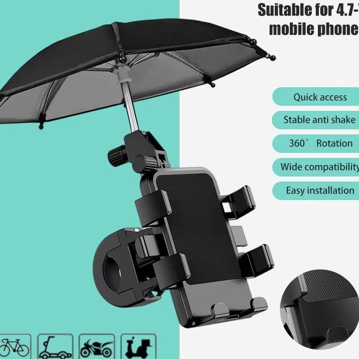 1 Set Lengkap Phone Holder Dudukan Ponsel Motor Dengan Payung Tahan Percikan Air Hujan Penahan Silau