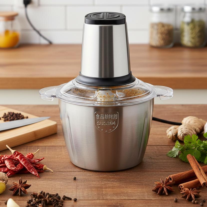 Blender Daging Choper Portable 2In1 4 Mata Pisau Stainles Steel