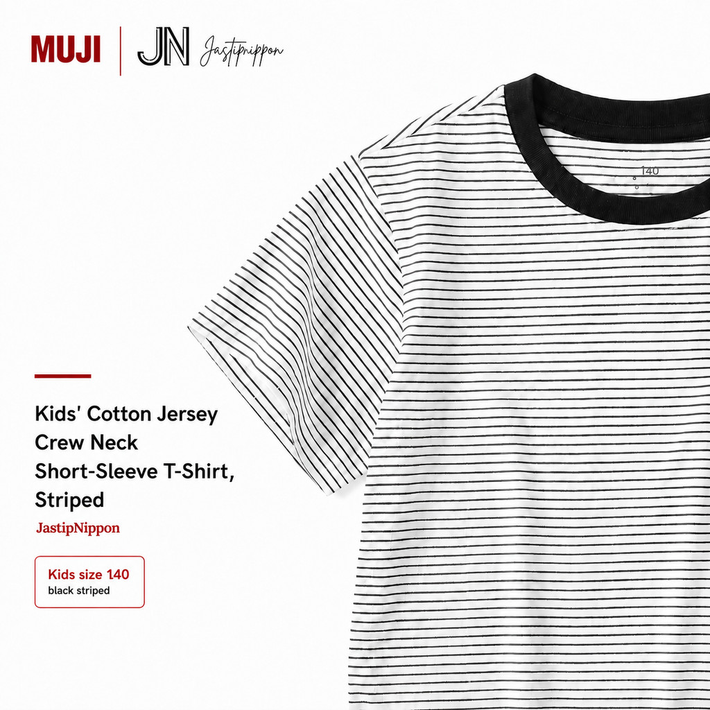 MUJI Kaos Anak Stripe Hitam Putih Cotton Kids Tshirt Jepang Original Size 140