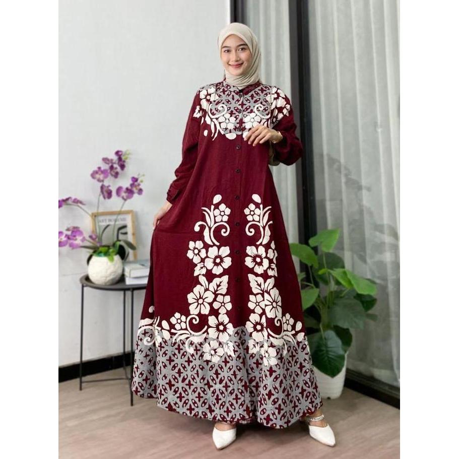 Arsy- Naya Batik - Gamis Twill Berkualitas Cap Malaman Bukan Sablon Motif Bunga Dress Muslim Nita Le