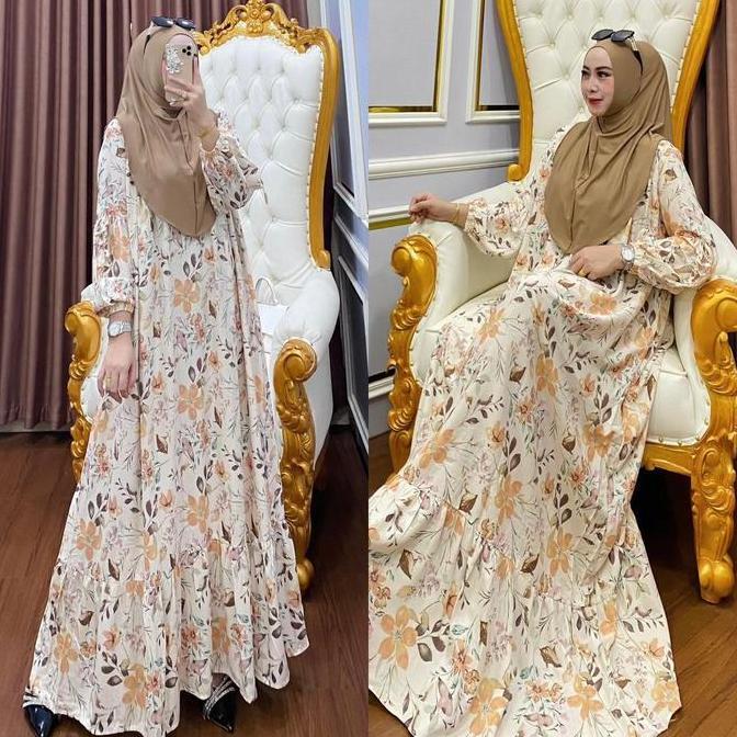 Arsy- Pusat Klamby - Lavanya Gamis Set Hijab Bergo Jersey Dres Rayon Motif Terbaru Dres Hijab Kekini