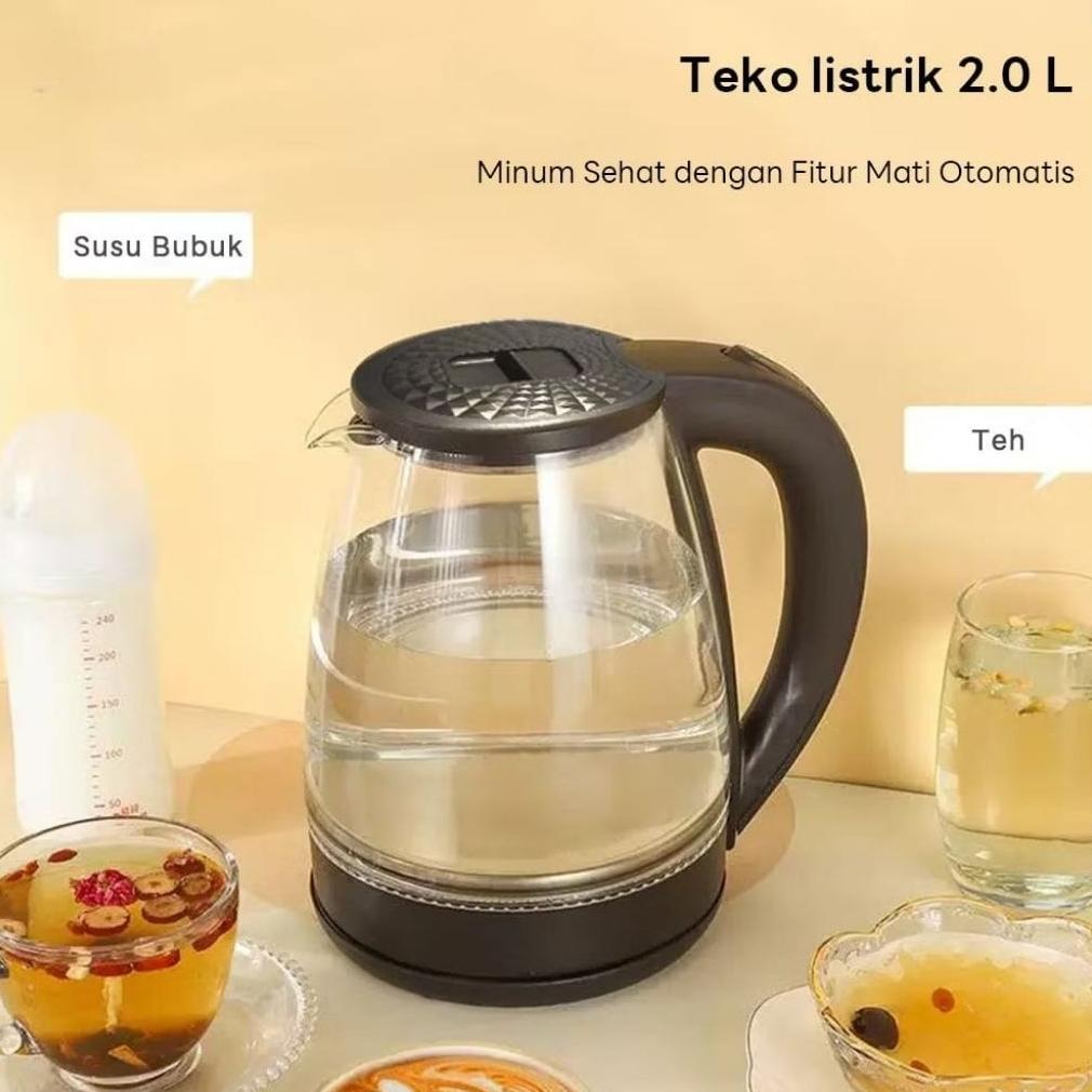 BESTPROMO Teko Listrik Kaca SQ-604 2 Liter 500 W Stainless Steel Pemanas Air Electric Termos Pemanas