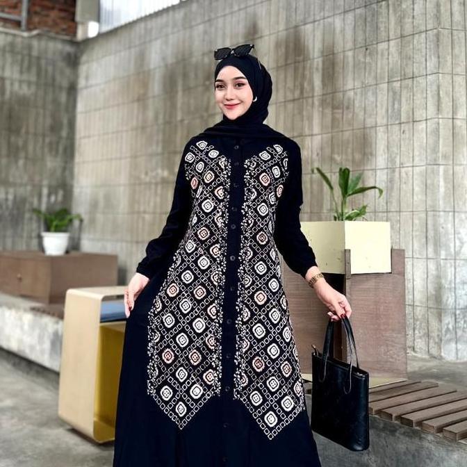 Arsy- Naya Batik - Gamis Twill Terbaru Pekalongan Motif Garis Cap Malaman Bukan Sablon Dress Muslim 
