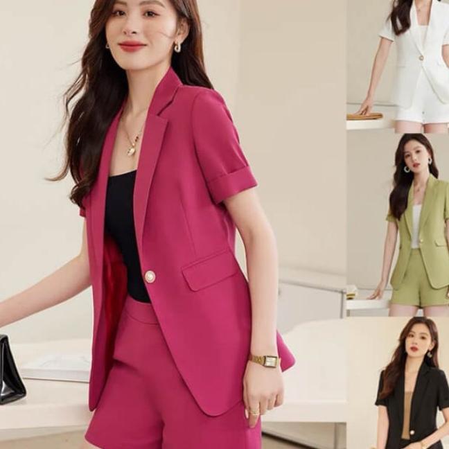 Blazer Korea Wanita Outer Casual Lengan Pendek