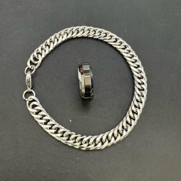 ORIGINAL SATU PAKET CINCIN DAN GELANG RANTAI TITANIUM MODEL PUNK PRIA DAN WANITA 2026