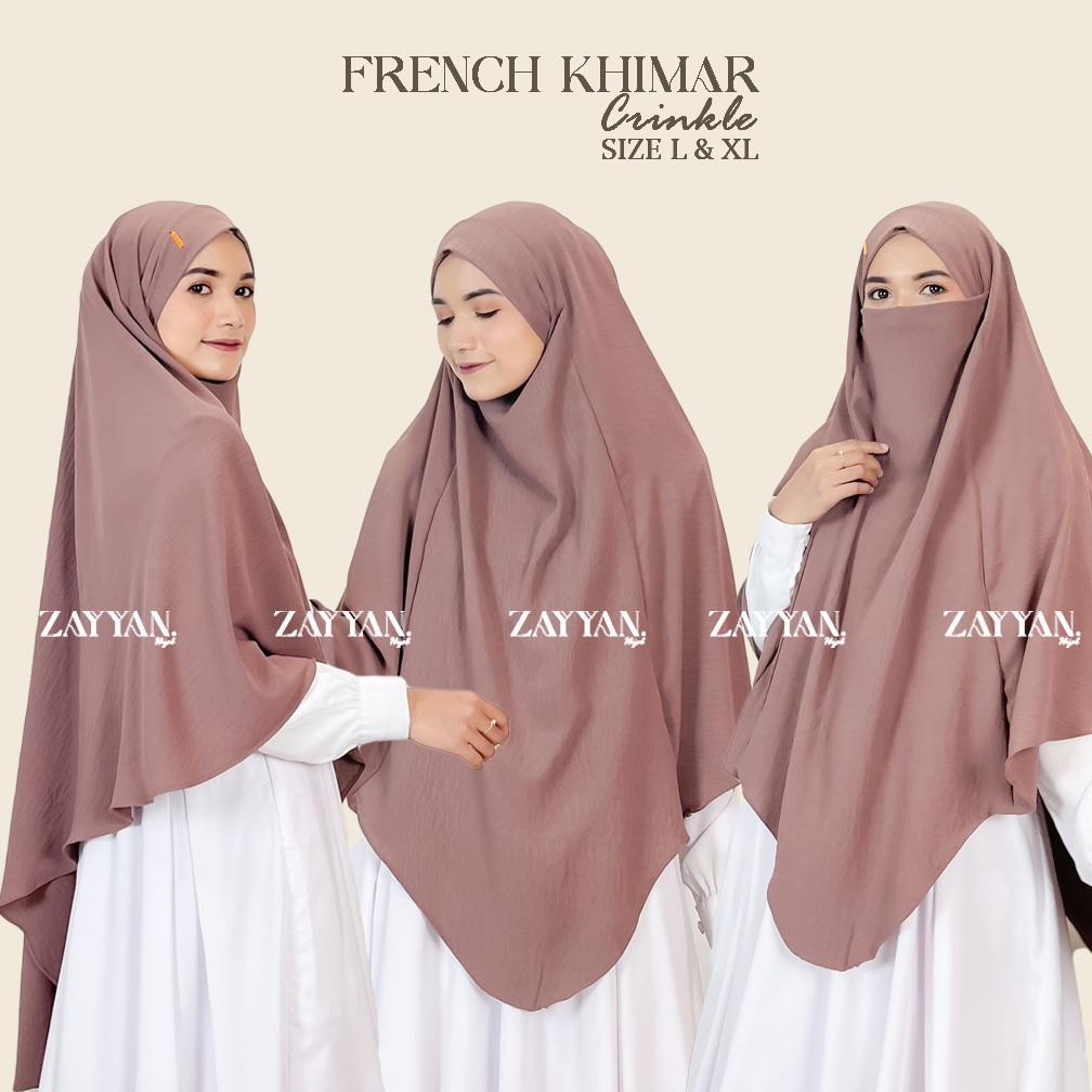 Cuci Gudang Zayyan. French Khimar Mecca Crinckle Size L & Xl Premium Hijab