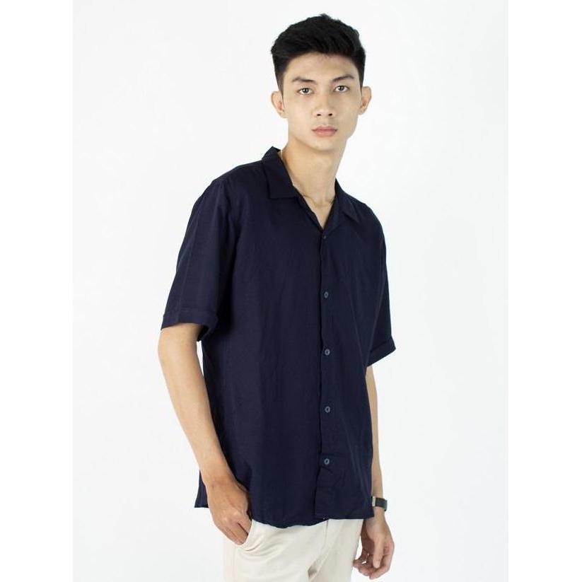 Boys- Fortklass Hem Pria Kemeja Polos Pria Lengan Pendek Kasual Slim Kemeja Katun Rayon Halus Hem Ra