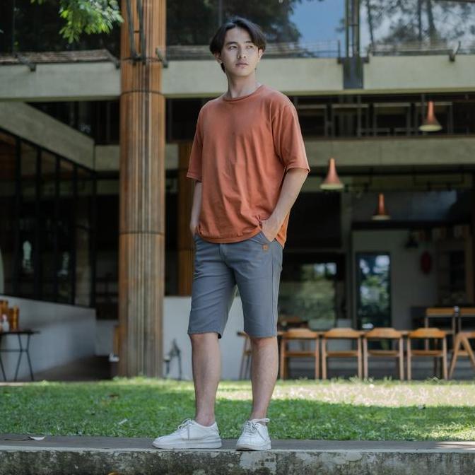 Celana Chino Pendek Pria Bapin Warna Grey Slimfit Bahan Katun Scoth Lembut