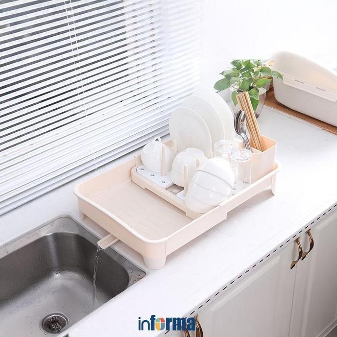 Informa Sall Rak Piring 1 Tingkat Extendable - Krem Beige Pengering Piring Tempat Tatakan Organizer 