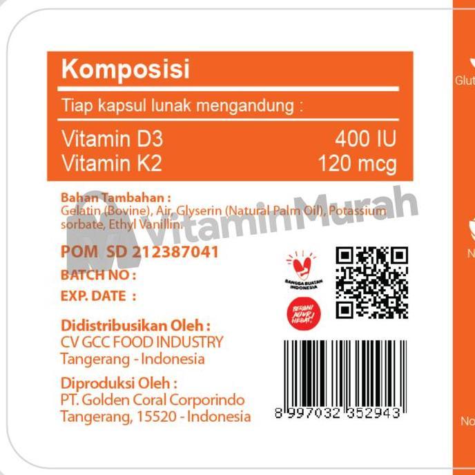 Ultigar Vitamin K2 D3 Suplemen Kesehatan Isi 100 Kapsul Lunak