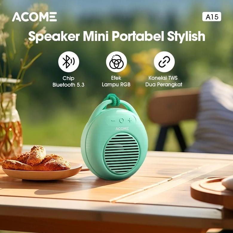 big promo acome a15 speaker mini tws bluetooth 5.3 ultra bass with rgb portable