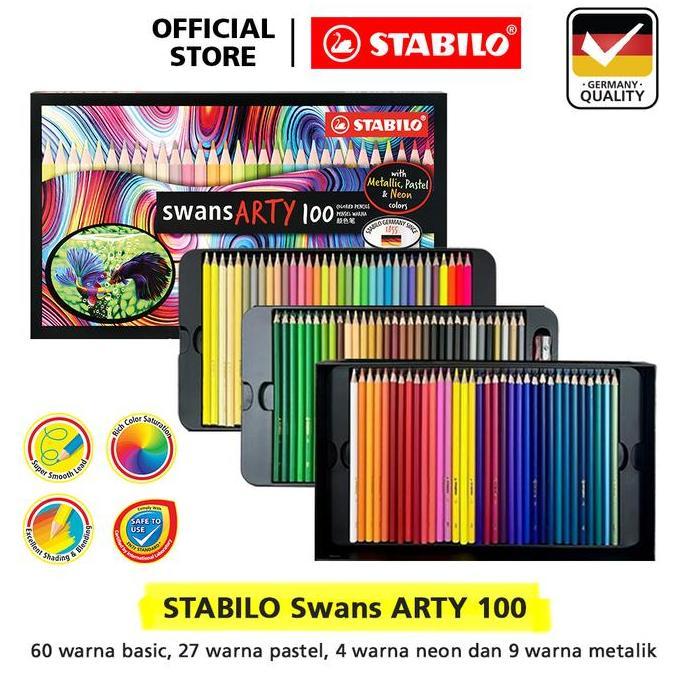 STABILO SWANS ARTY COLORED PENCILS / PENSIL WARNA STABILO SET LENGKAP ISI 100 MURAH
