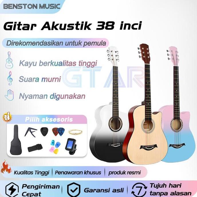 Benston Music Gitar 38 Inci Spesial Pemula Gitar Akustik Folk