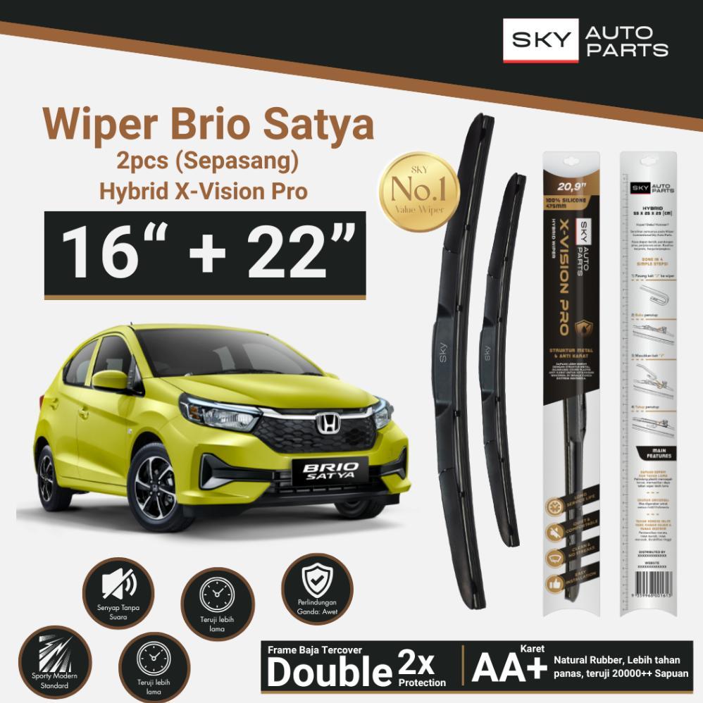 Sepasang Hybrid Wiper Kaca Mobil Brio Satya 16 + 22 Inci - Hybrid X-Vision Pro