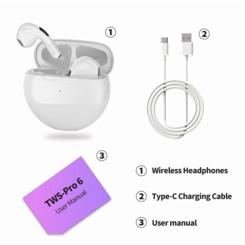 CUCI GUDANG Headset TWS PRO 6 Headset PRO 6 TWS Bluetooth TWS Headset Bluetooth Earphone Bluetooth