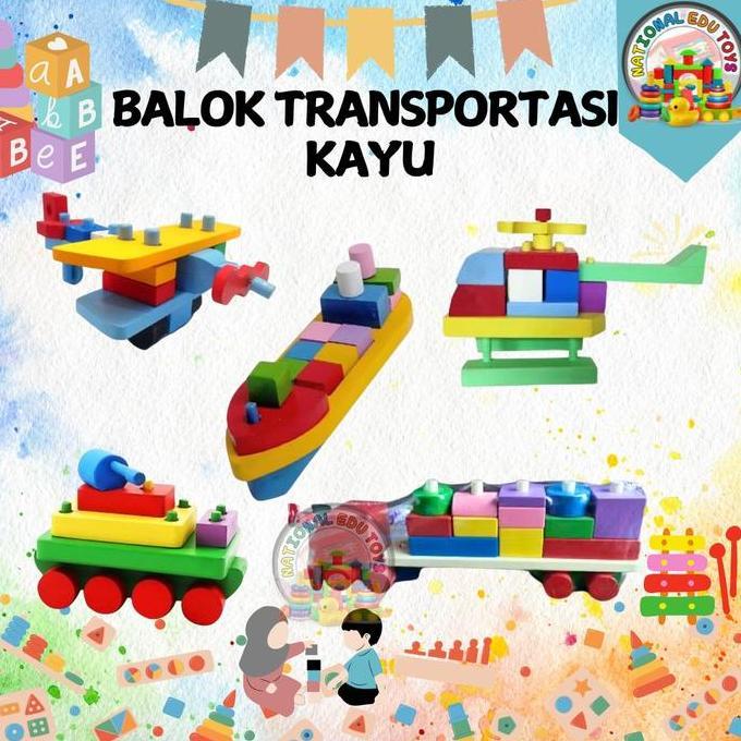 Mainan Edukasi Balok Transportasi Kayu dan Puzzle Anak Belajar - Alat Peraga TK, APE, TK, Balok Tank