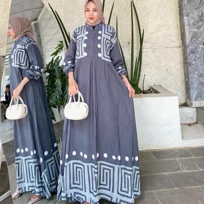 Gamis twill ori premium abu polka Muslim