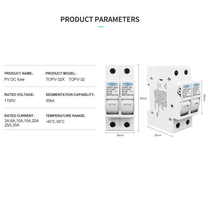 Auto- 20A - Pv Dc Fuse Holder 2P With Fuse 20 A 1000V Solar Cell Panel Surya