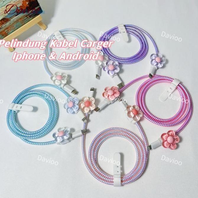 1 Set 4 item Pelindung Kabel Carger Universal Motif Bunga Pelindung Kabel Data Kawat Kabel Data HP F