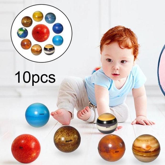 ECURIEL 10PCS Mainan Edukasi Planet Bola Elastis Bola Bentuk Planet Bola Tata Surya/Solar System Pla