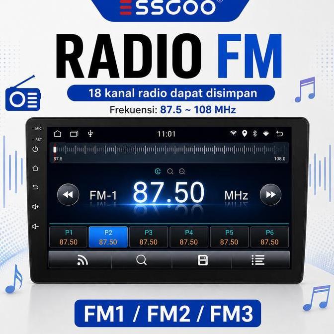Promo ESSGOO Head Unit Android 15 mobil 4G+64G  7/9/10 Inch 2 Din Kontrol Suhu Cerdas IPS Layer Mobi