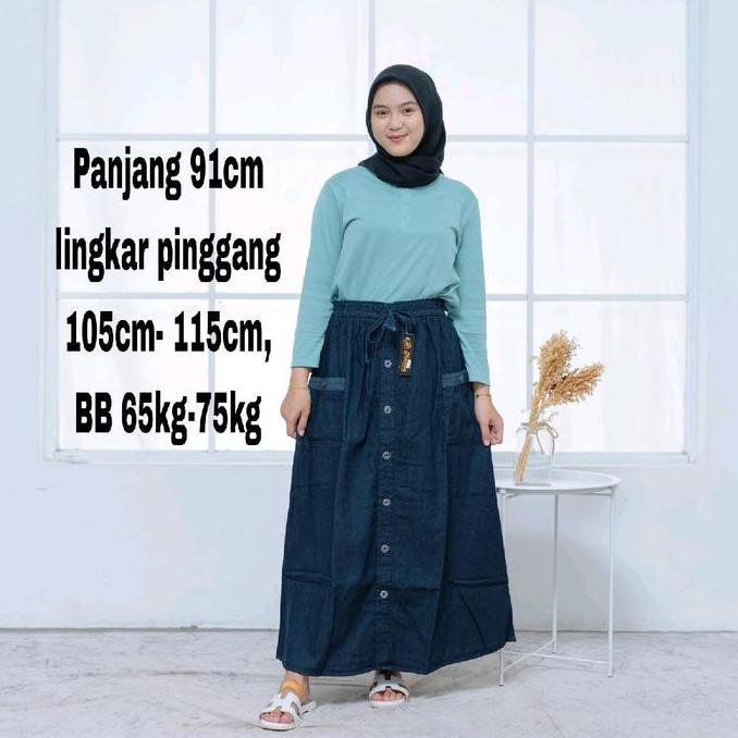 ROK jeans wanita pinggang karet warna Hitam samping pakai saku bahan  jean tebal ADEM Kain Denim Pan