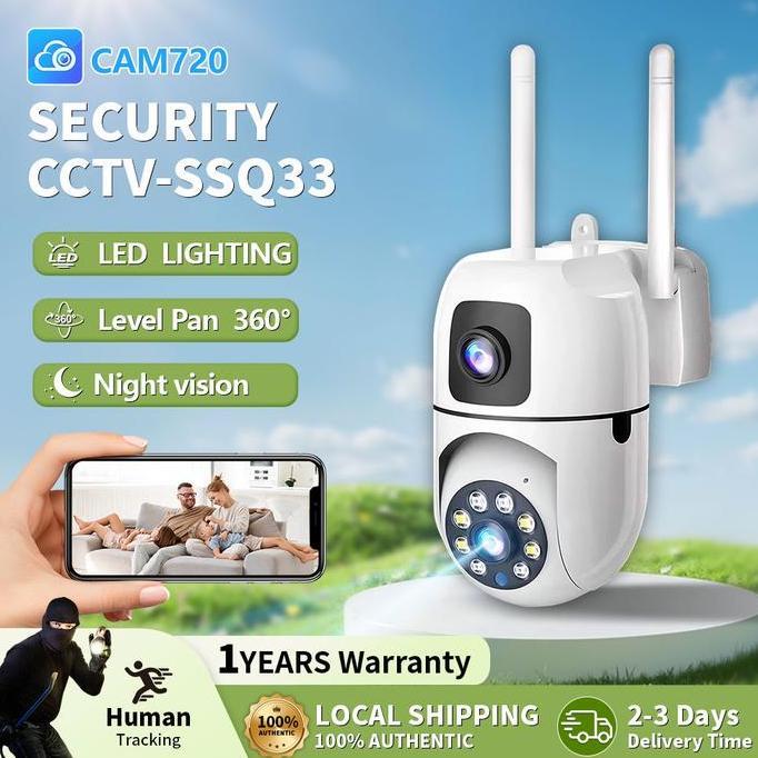 SSQ33 Cam720 Kamera Keamanan  cctv bisa ngomong dari hp PTZ LensaGandaLuar Ruangan -HD 1080P, Nirkab