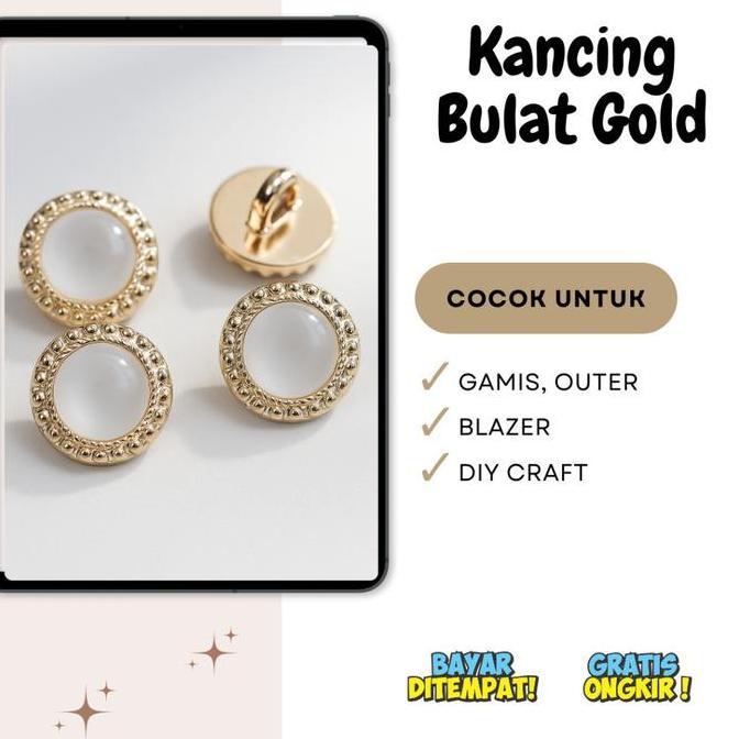 5pcs Kancing mutiara Emas Putih Premium Kancing Baju Mewah Elegan untuk Jas, Gamis, Kebaya & Outer A