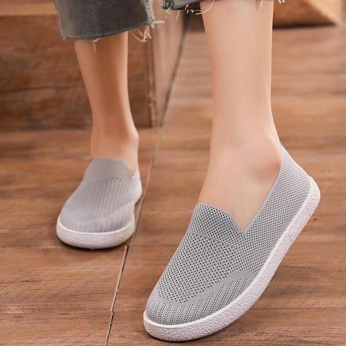 LV0175 Sepatu Slip On Putih Wanita Import Rajut Sepatu Wanita Sport WS